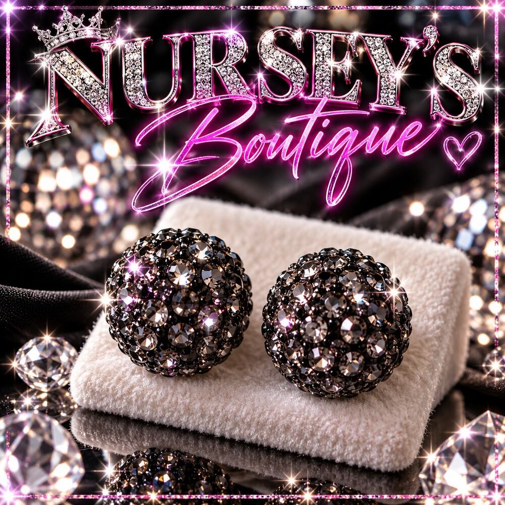 Gunmetal Crystal Pavé Ball Stud Earrings Rhinestone Disco Glam Sparkle